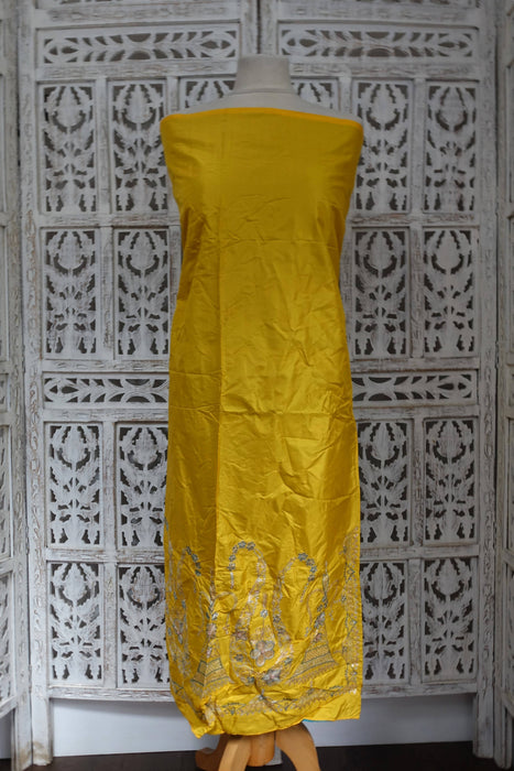 Yellow And Blue Vintage Silk Unstitched Suit- New