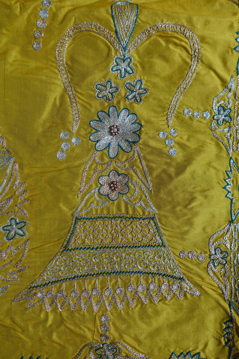 Yellow And Blue Vintage Silk Unstitched Suit- New