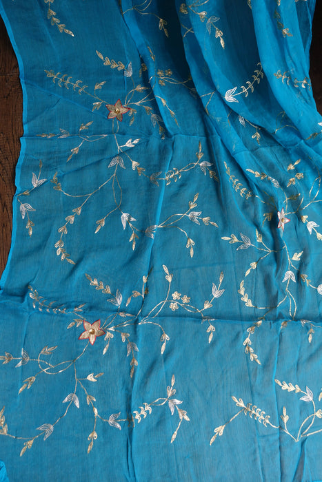 Peacock Blue Silk Vintage Unstitched Suit-  New
