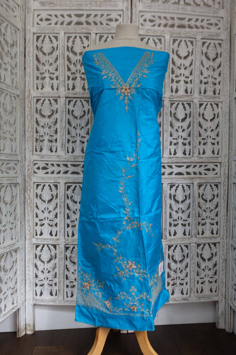 Peacock Blue Silk Vintage Unstitched Suit-  New