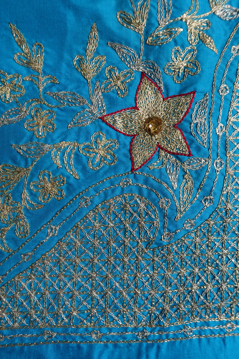 Peacock Blue Silk Vintage Unstitched Suit-  New
