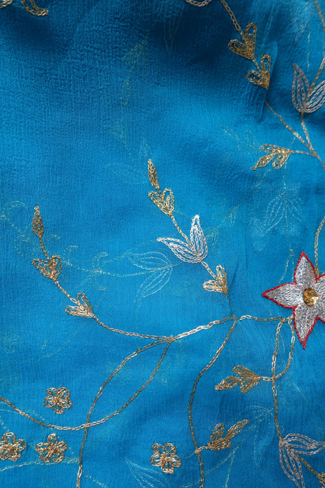 Peacock Blue Silk Vintage Unstitched Suit-  New