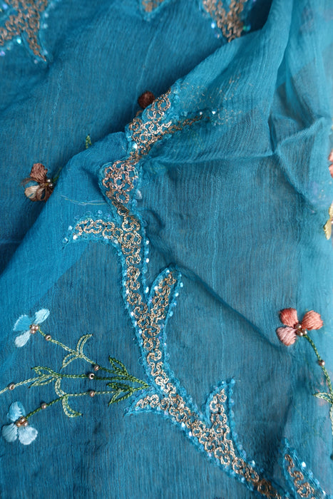 Pink And Blue Vintage Silk Unstitched Suit- New