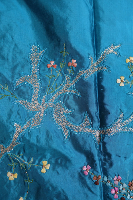 Pink And Blue Vintage Silk Unstitched Suit- New