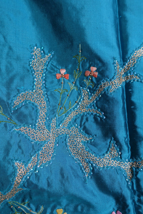 Pink And Blue Vintage Silk Unstitched Suit- New