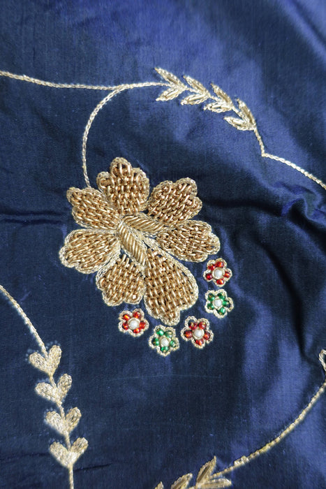 Light Blue And Navy Vintage Silk Unstitched Suit - New