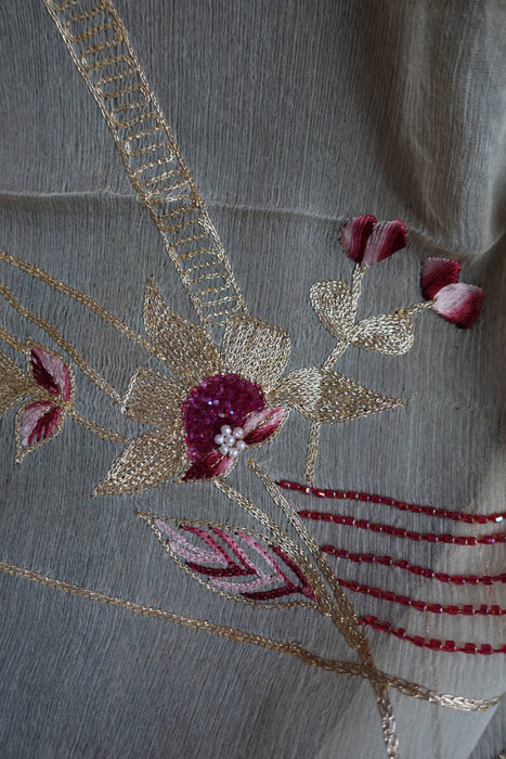 Cream And Maroon Vintage Silk Unstitched Suit - New