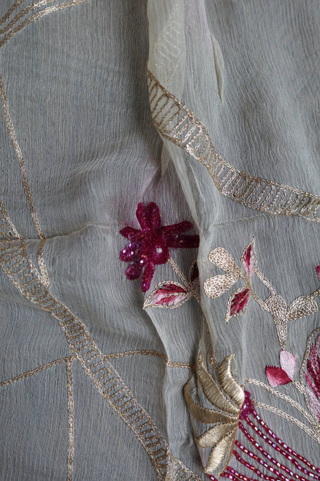 Cream And Maroon Vintage Silk Unstitched Suit - New