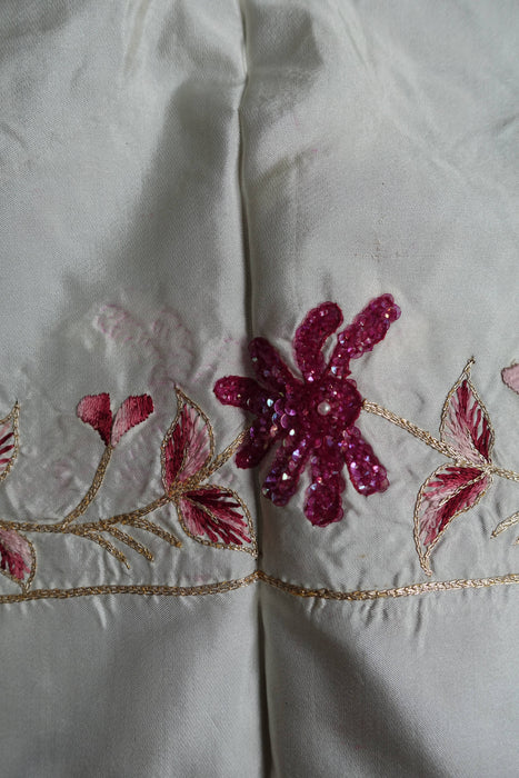 Cream And Maroon Vintage Silk Unstitched Suit - New