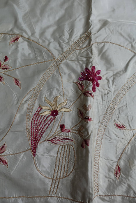 Cream And Maroon Vintage Silk Unstitched Suit - New