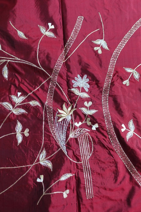 Cream And Maroon Vintage Silk Unstitched Suit - New