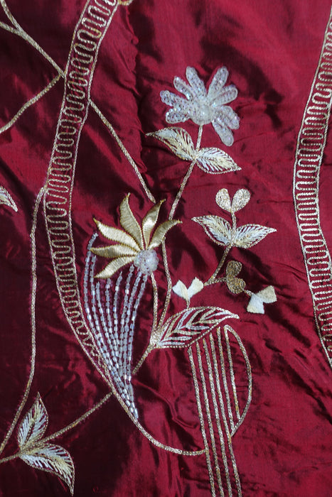 Cream And Maroon Vintage Silk Unstitched Suit - New
