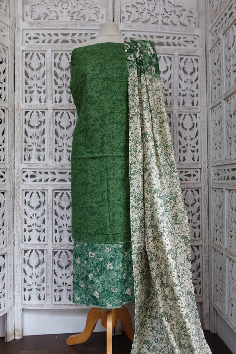 Green Cotton Blend Unstitched Suit - New