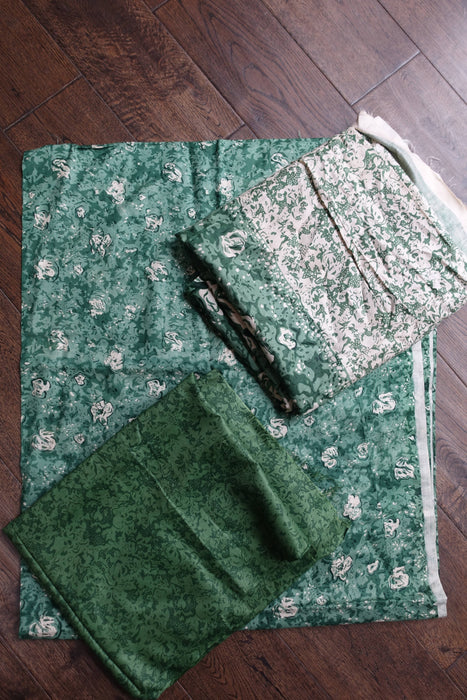 Green Cotton Blend Unstitched Suit - New