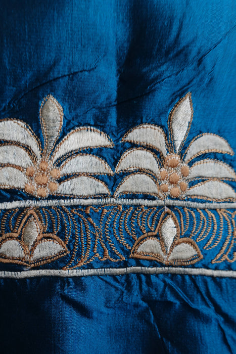 Blue Vintage Silk Unstitched Embroidered Suit - New