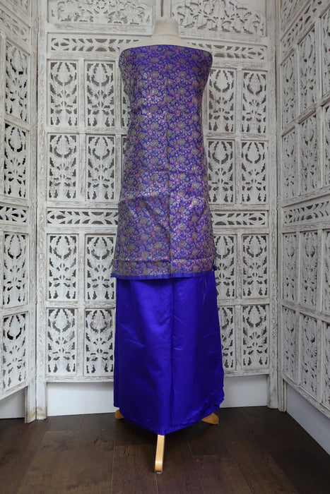 Purple Brocade And Silk 2 Piece Fabric - 4 Metres
