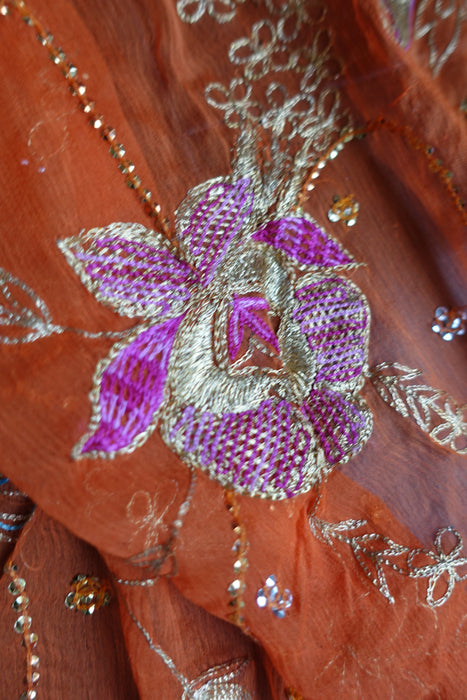 Bright Orange Vintage Pure Silk Suit - New