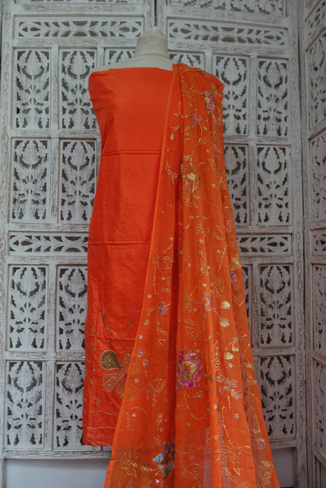 Bright Orange Vintage Pure Silk Suit - New