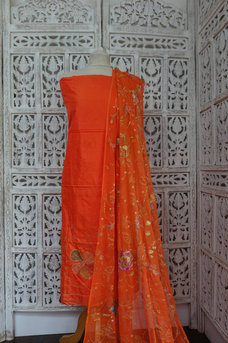 Bright Orange Vintage Pure Silk Suit - New