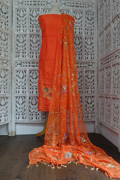 Bright Orange Vintage Pure Silk Suit - New