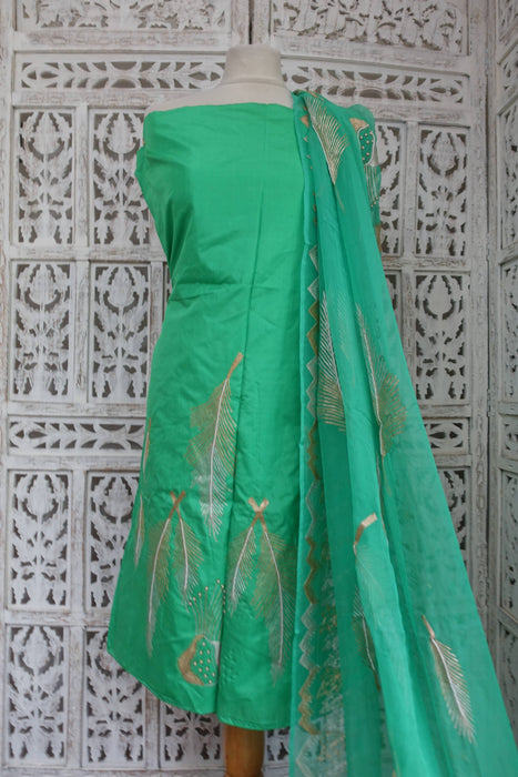 Light Mint Green Pure Silk Suit With Matching Dupatta - New