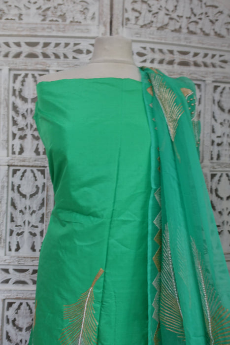 Light Mint Green Pure Silk Suit With Matching Dupatta - New