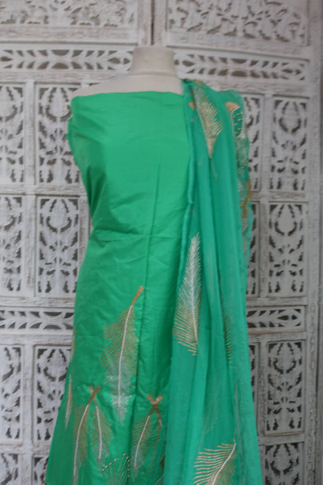 Light Mint Green Pure Silk Suit With Matching Dupatta - New