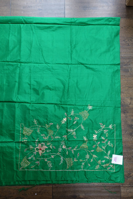 Emerald Green Vintage Pure Silk Embroidered Fabric - New