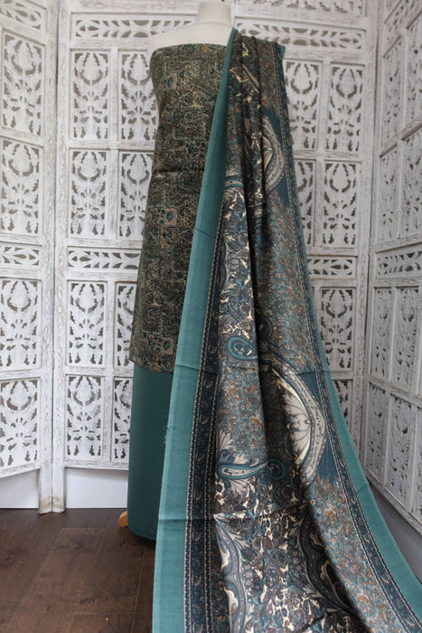 Green Woven Winter Unstitched Suit - 5-6 Metres