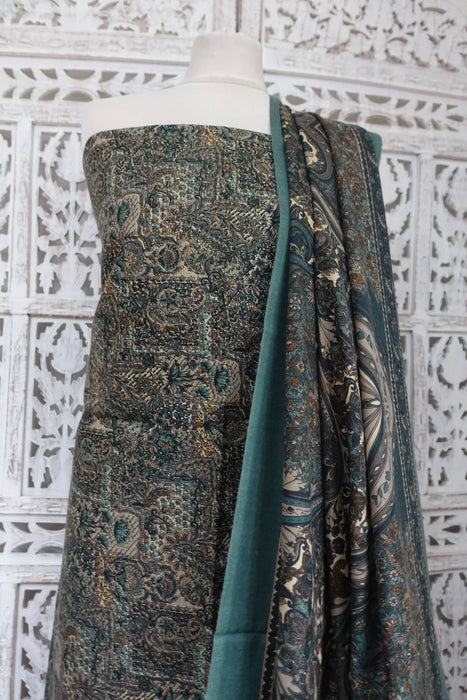 Green Woven Winter Unstitched Suit - 5-6 Metres