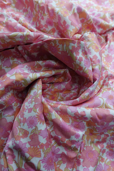 Pink Floral Vintage Print Fabric - 7-8 Metres
