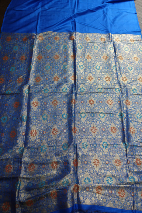 Royal Blue Vintage Banarsi Silk Fabric Unstitched Suit - New