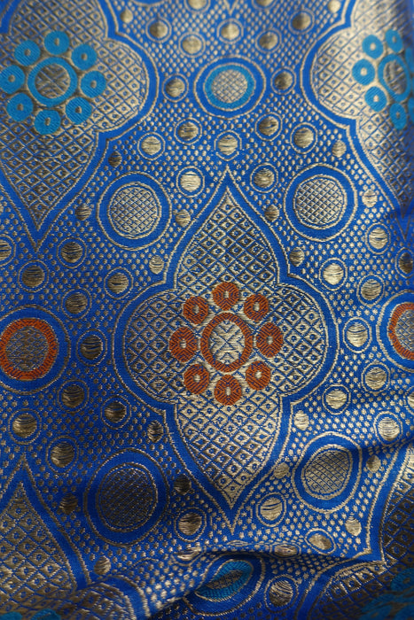 Royal Blue Vintage Banarsi Silk Fabric Unstitched Suit - New