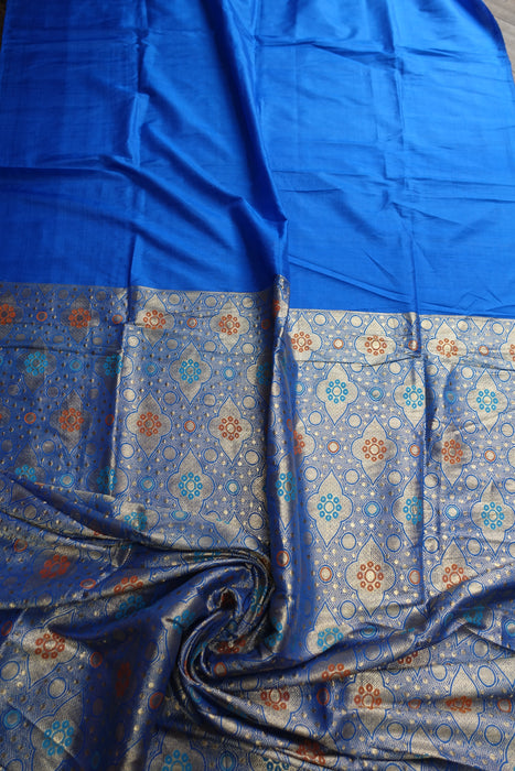 Royal Blue Vintage Banarsi Silk Fabric Unstitched Suit - New