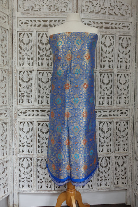 Royal Blue Vintage Banarsi Silk Fabric Unstitched Suit - New