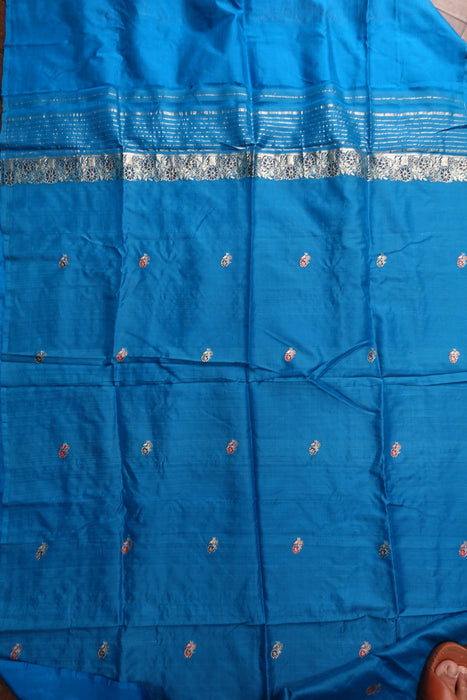 Peacock Blue Vintage Pure Silk 3 Pc Unstitched Suit - New