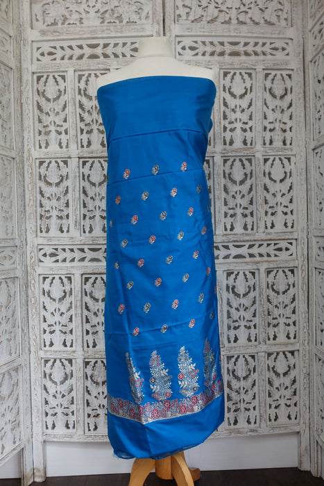 Peacock Blue Vintage Pure Silk 3 Pc Unstitched Suit - New
