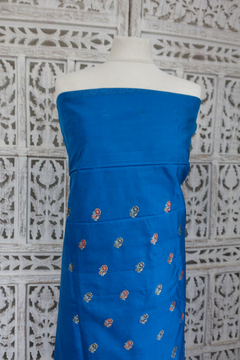 Peacock Blue Vintage Pure Silk 3 Pc Unstitched Suit - New