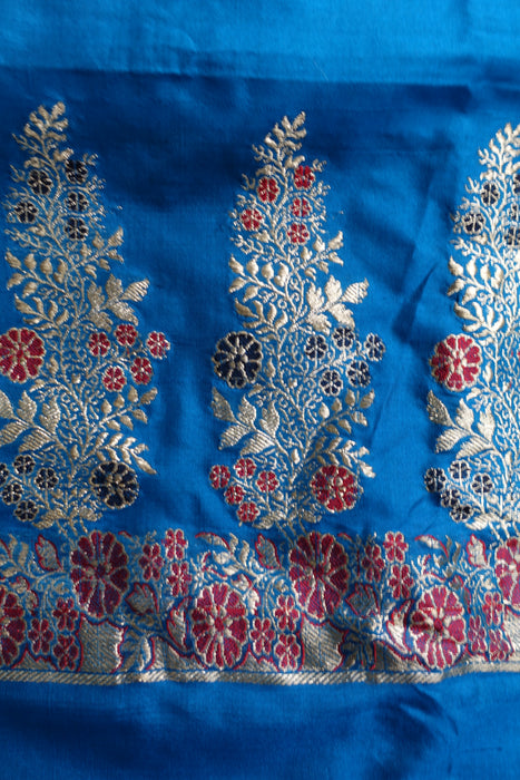 Peacock Blue Vintage Pure Silk 3 Pc Unstitched Suit - New