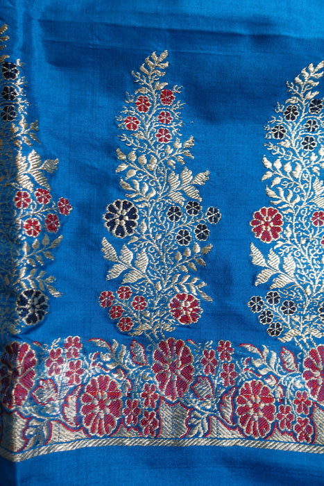 Peacock Blue Vintage Pure Silk 3 Pc Unstitched Suit - New