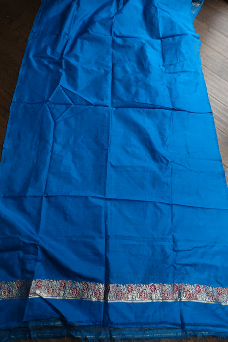 Peacock Blue Vintage Pure Silk 3 Pc Unstitched Suit - New