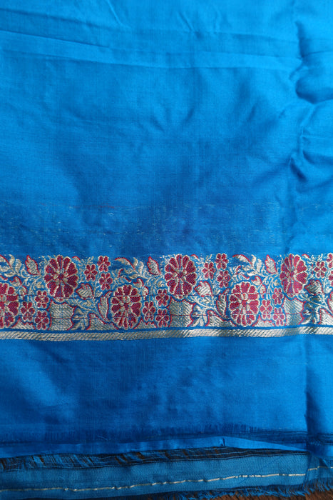 Peacock Blue Vintage Pure Silk 3 Pc Unstitched Suit - New