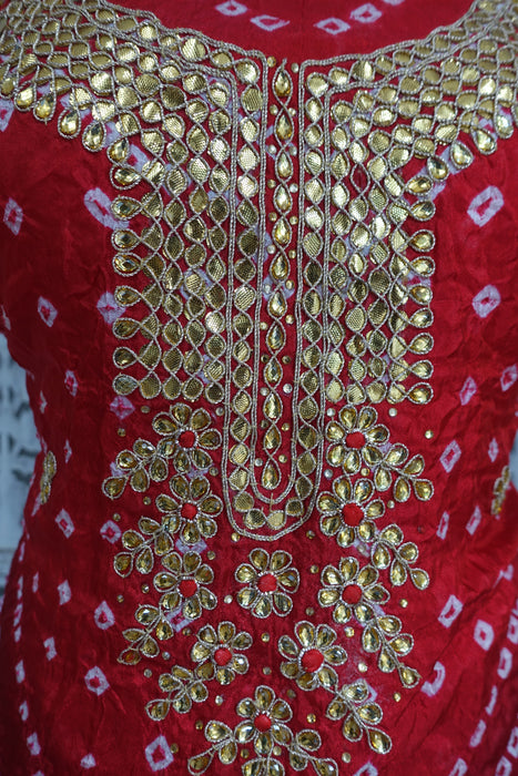 Red Bandhani Print Gota Worked Suit - New