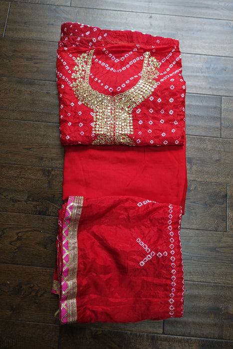 Red Bandhani Print Gota Worked Suit - New