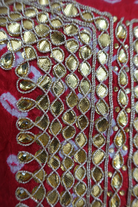 Red Bandhani Print Gota Worked Suit - New