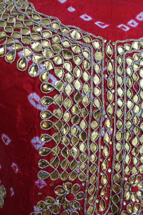 Red Bandhani Print Gota Worked Suit - New