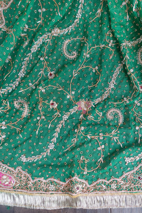 Green Vintage Silk Unstitched Suit With Dupatta - New