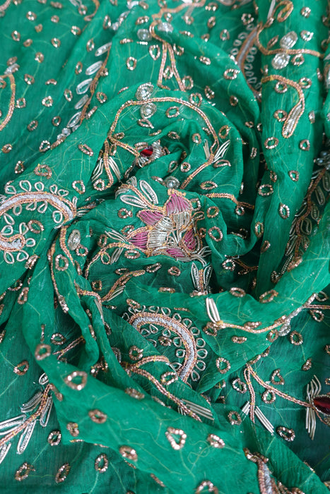 Green Vintage Silk Unstitched Suit With Dupatta - New