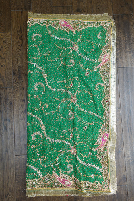 Green Vintage Silk Unstitched Suit With Dupatta - New
