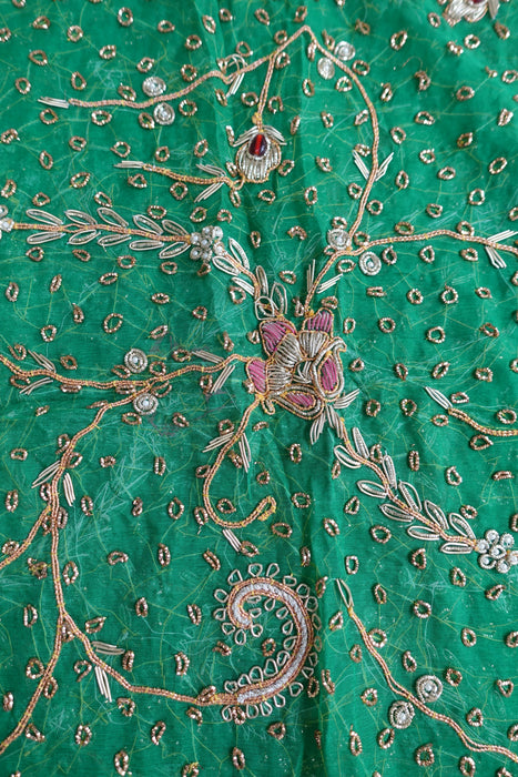 Green Vintage Silk Unstitched Suit With Dupatta - New
